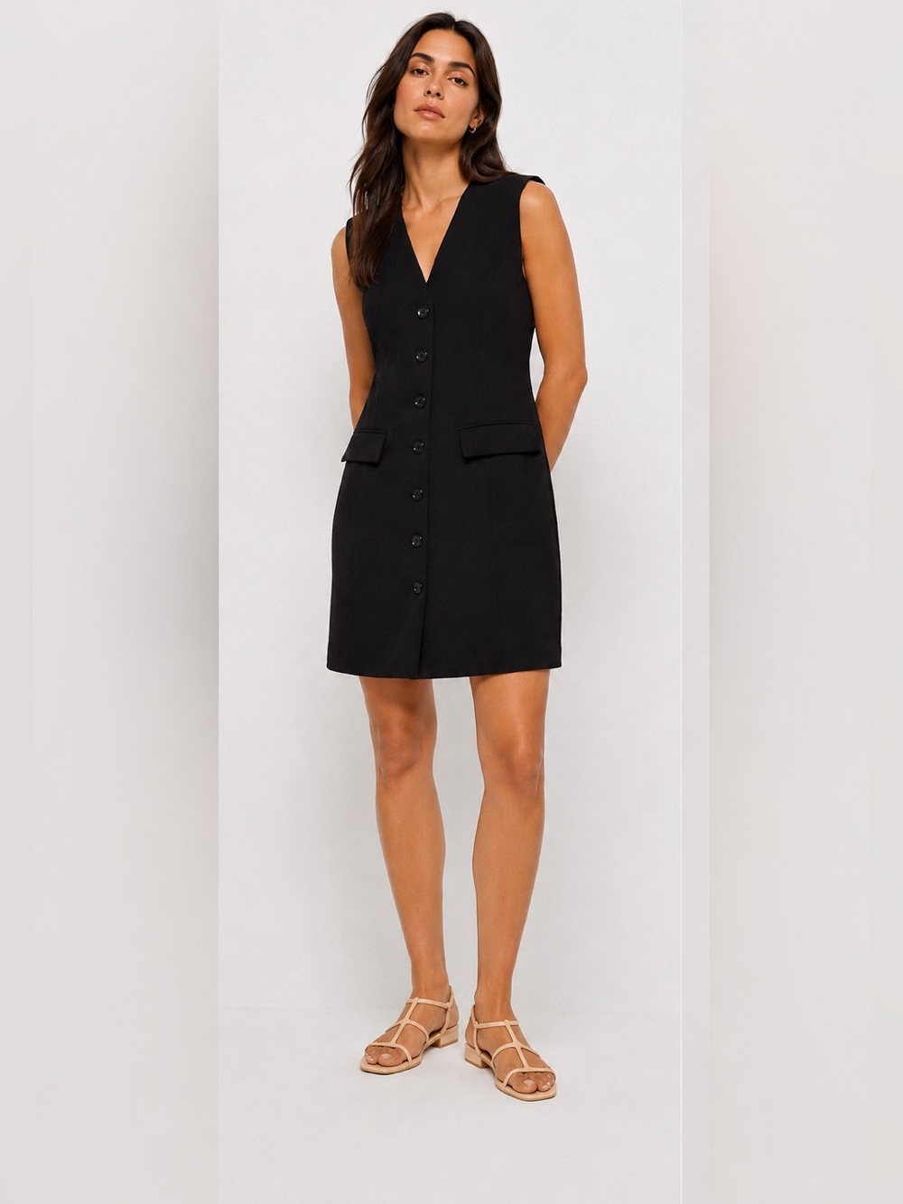 NWT H&M Black Button-Down V- Neck Mini Dress